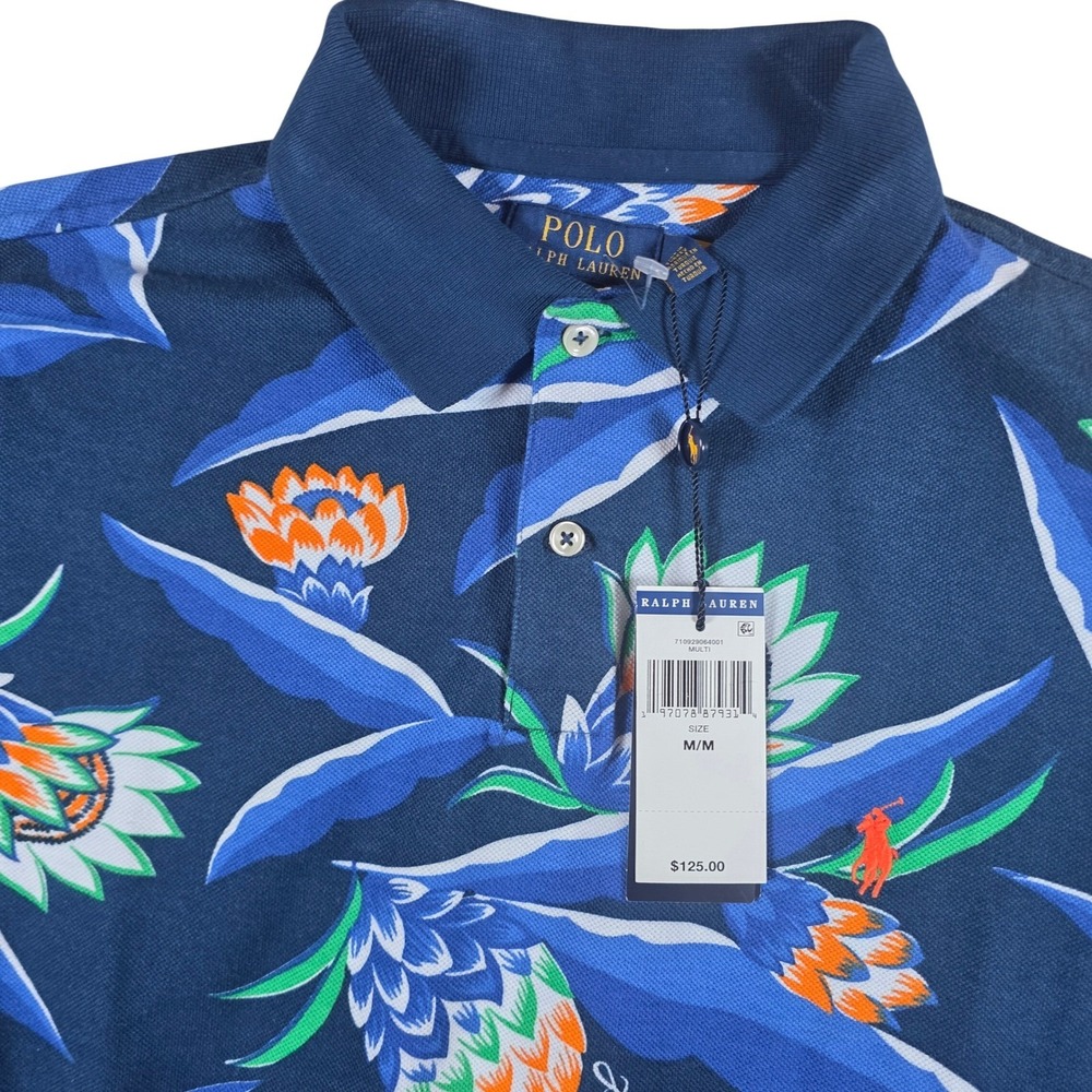 NWT Polo Ralph Lauren Men's Tropical Floral Polo Shirt Size Medium Blue $125